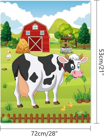 FEPITO Pin The Tail on The Cow Birthday Party Game with 24 Pcs Tails for Decorations, Kids Birthday Party Decorations