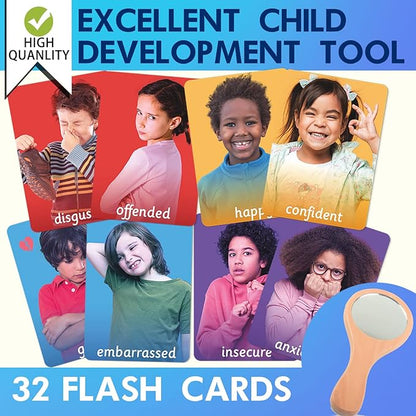 MEROCO Feelings Emotions Cards for Kids Therapy, Realistic Picture Cards for Speech Therapy Mirror, Aba Therapy Materials Autism Social Emotional Learning Materials