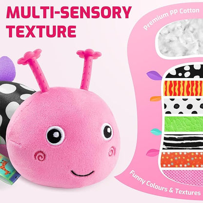 Sumobaby Baby Toys 0-6 6-12 Months,Music Caterpillar Plush Toy with Baby Mirror, Pull String&Crinkle Rattle,Infant Sensory Toys,Tummy Time for 0-3-6-12 Month Boys Girls Newborn Gifts (Pink-Leaf)