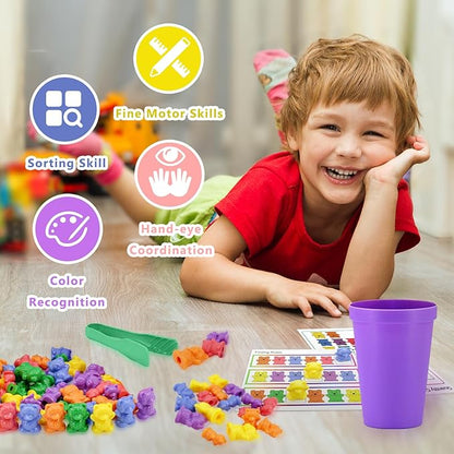 Bmag Counting Bears with Matching Sorting Cups, Preschool Math Learning Game with 24 Big and Little Bears, STEM Educational Learning Activities for Kids Age 3-5