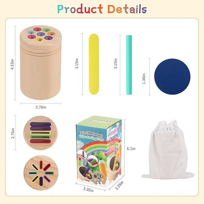 JOMBY Montessori Toys for Kids: 3 in 1 Sensory Learning Color Sorting Toys Wooden for 3 Year Old, Fine Motor Developmental Children Matching Games, Preschooler Learning Activities Boys Girls Gifts
