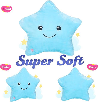 WEWILL 13'' Creative Twinkle Star Glowing LED Night Light Plush Pillows Stuffed Animals Toys Birthday Christmas Holiday Valentines Gifts for Toddlers Girls(Blue)