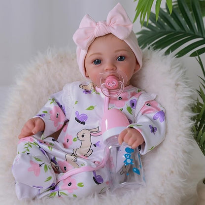 BABESIDE 18-Inch Reborn Baby Doll Girl – Realistic Lifelike Bebe Reborn de Silicona with Bunny Outfit, Magnetic Pacifier, Bottle, Diaper & Birth Certificate, Real Life Baby Dolls Gift for Kids