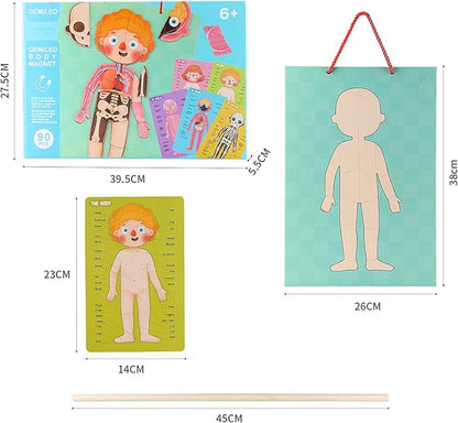 Human Body Puzzle for Kids Toddlers 90PCS Magnetic Boy Girl Anatomy Play Set Body Parts Organs Muscles Skeleton and Bones Wooden Puzzle Toys Aged 3+ Educational Learning Preschool Toys