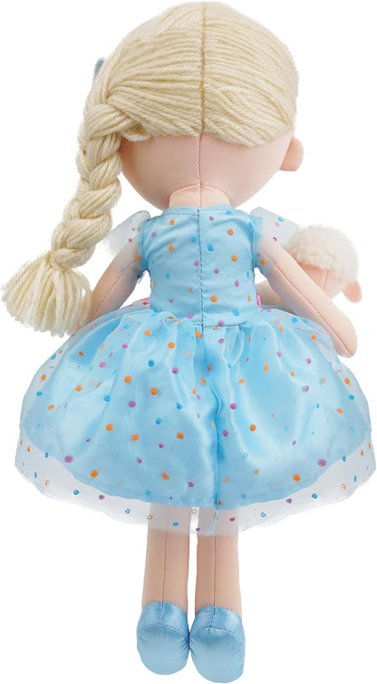 June Garden 15" Playmate Buddies Luna - Soft Plush Doll with Her Stuffed Animal Companion Lamb - Polka Dot Blue Dress for Kids 1 Year and Up