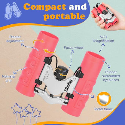 Obuby Real Binoculars for Kids Gifts for 3-12 Years Boys Girls 8x21 High-Resolution Optics Compact Toy Binocular for Bird Watching,Travel, Camping