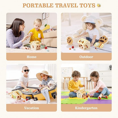 let's make Wooden Activity Cube 10-in-1 Montessori Toys Multi-Functional House Educational Toys Sensory Learning Activity Cube for Toddlers Babies 1st Birthday Gift