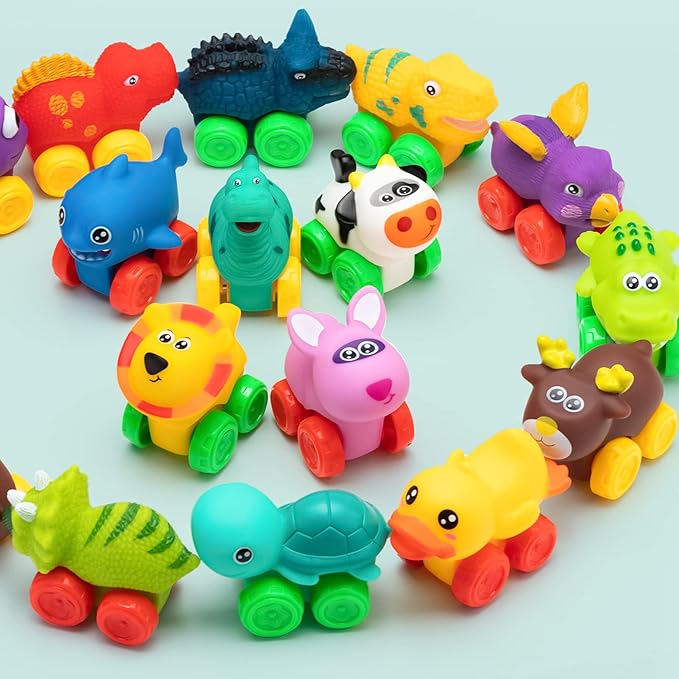 JOYIN Animal Cars, Soft Rubber Car Set Toy, Baby Mini Vehicles, Bath Toy Car for Boys and Girls,Summer Beach and Pool Activity Gift, Party Favors for Kids, Easter Basket Stuffers