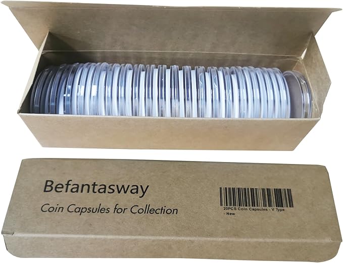 20pcs Clear Plastic Coin Capsules, Coin Collection Case of 5 Size with Adjustable Gasket for Coin Collection American Silver Eagle Liberty Coin &JFK Half Dollar & Bitcoin (18/23/28/33/38mm)-20pcs