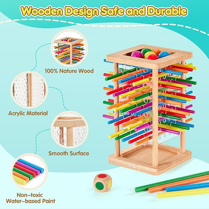 Montessori Game Wooden Board Game, 48 Colorful Sticks Dice Game for 3 4 5 6 Year Old, Montessori Toys for Kids Math Educational Toys for 3 Years Old, Fine Motor Skills Toy Family Travel Game Gifts