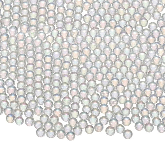 Iridescent Glass Tiny Bubble Beads, 2.5-3.0mm 10g No Hole Micro Mini Round White Transparent Water Droplets Beads - Applications: for Resin Filler, Nail Art, Dollhouse Bath Tub