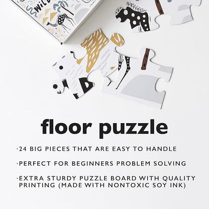 Wee Gallery Floor Puzzle, 24-Piece Jumbo Jigsaw Puzzles for Toddlers, Early Learning Activity, Cognitive and Fine Motor Skills Development, Learning Toys for Toddlers, Wild Life