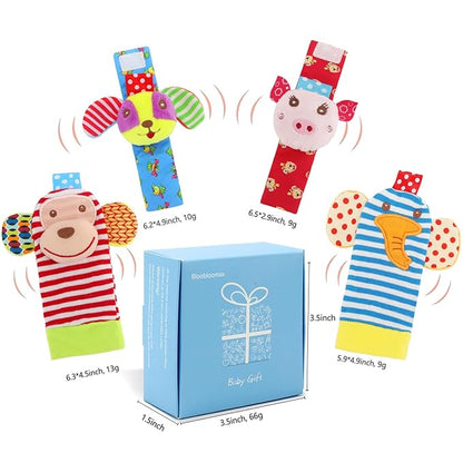 Soft Baby Rattle Toys Foot Finder Socks Wrists Rattles, Ankle Leg Hand Arm Bracelet Activity Rattle, Present Gift for Newborn Infant Babies Boy Girl Bebe 4pcs