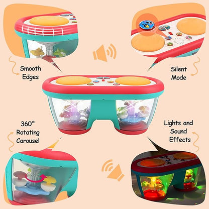 Baby Toys for 6 to 12 Months, Drum Musical Learning Infant Toys Rotating Light Up Toys for 12-18 Months, Tummy Time Toys for Baby 0-3-6-9 Months, Baby Gifts Toys 1 Year Old