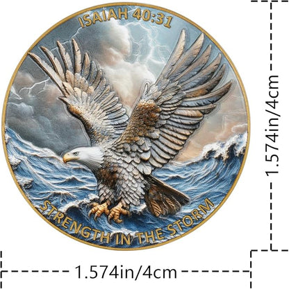 5Pcs 1.57 Inch Zinc Alloy Double-Sided 3D Eagle Challenge Coin - Colorful Inspirational Design with Isaiah 40:31, Strength in The Storm Theme(Pack of 5)