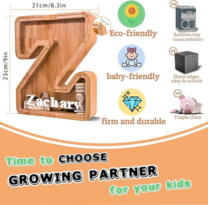 Wooden Letter Piggy Bank for Kids Larger Letter Piggy Bank for Boys and Girls Personalized Piggy Bank Initial Coin Bank Wood Kids Money Bank for Birthday and Festival