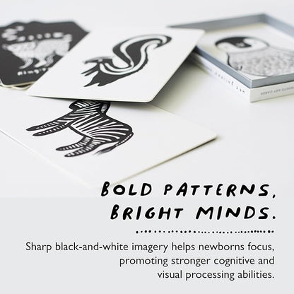 Wee Gallery Art Cards for Baby, Durable High Contrast Black and White Animal Flashcards for Newborns, Brain Development, Sensory Toys, Tummy Time Essentials for Infant and Toddler - Woodland Animals