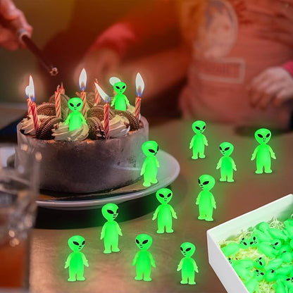 50 Pcs Mini Alien Figures Glow in The Dark Small Little Tiny Aliens Figurine to Hide and Seek for Space Party Favors Prank Rubber Toys Bulk Gifts for Halloween Party Goodie Bag Fillers