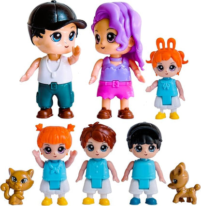Dollhouse People, 8 Family People Figures and Pets Playset - Bendable Little People Figures - Perfect Figurines for Imaginative Fun and Dollhouse Play - Play Doll House Accessories Toys