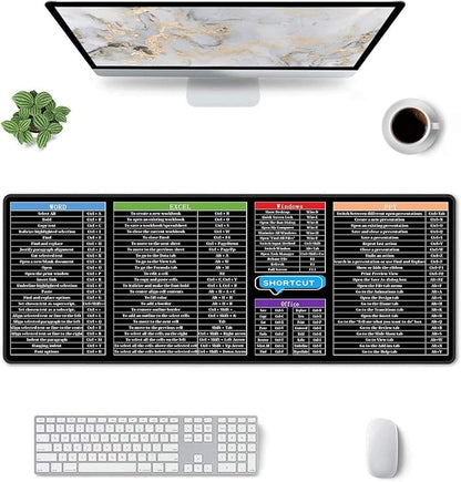 Excel Mouse Pad，Excel Cheat Sheet Desk Pad，Gaming Mouse Pad, Non-Slip Rubber Base Mousepad, Stitched Edges, 31.5x11.8 inch for Home Office