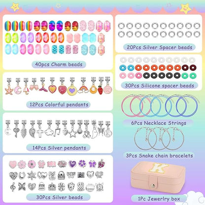 Charm Bracelet Making Kit with Jewelry Case with Charm Pendant Bracelet Kit Jewelry Making DIY Art & Craft Kit for Birthday Gifts Valentine Christmas