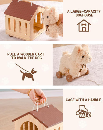 ROBUD Baby Push Walker, Dog Pull Toy for Toddlers 2+ Years, Baby Pull Toy with Wheels for Role Play & First Steps, Developmental Walking Aid Gift for Boys Girls (Birthday/Indoor Play)