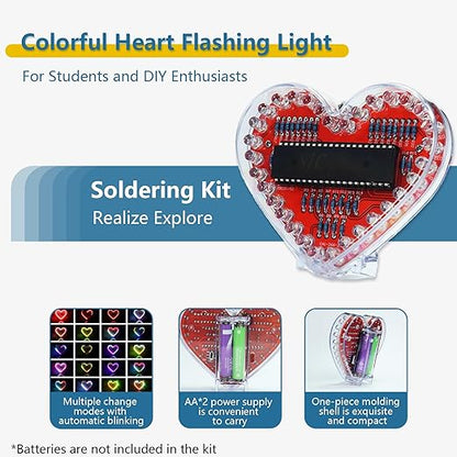 EIELE Soldering practice kit 7-colour heart-shaped LED running light Various changing modes automatic switching Soldering practice Suitable for school teaching and beginner learning Soldering required