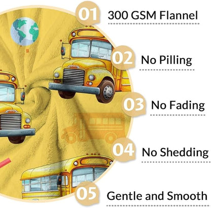 Kids School Bus Blanket Gift Cute Decor Throw Blankets for Boys, 40x50 Inches Lightweight Warm Flannel All Season Throw for Sofa Couch Bed Office