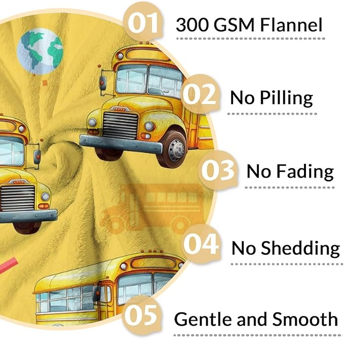 Kids Throw Blankets School Bus Blankets Gift for Boys Birthday, 30x40 Inches Soft Cozy All Season Throw for Sofa Couch Bed