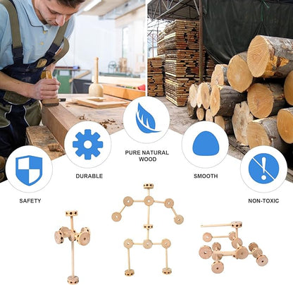 WODI 60PCS Wooden Building Blocks for Kids Ages 4-8, STEM Toys Montessori Learning Toys, Large DIY Educational Construction Blocks for Toddlers, Creative Splicing Activity Set with Manual