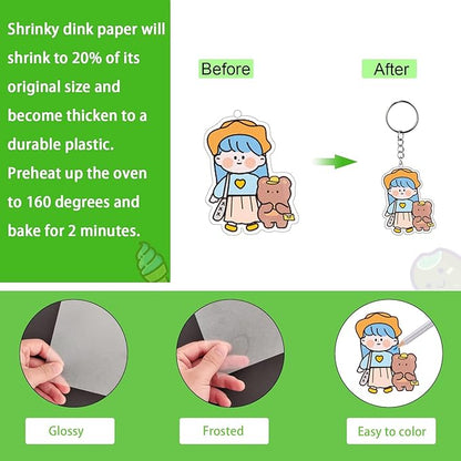 Shrinky Dink Sheets Kit Shrink Plastic Sheets Shrinky Dink Paper Kit with 25pcs Shrink Film Sheets+Tools Shrink Art Heat Shrink a Dink Shrinky Dink Keychain Kit for Create Keychains and DIY Crafts