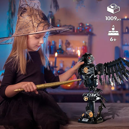 Mechanical Crow Building Block Sets for Adults, Compatible with Lego, Raven Animal Collection Model, Halloween Decor for Home or Office, STEM Toys Gift for Teens Boys and Girls 8-14 (1018PCS)
