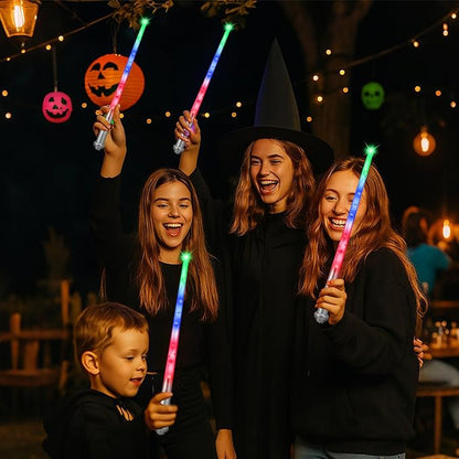 Sumind 4 Pieces Light up Wand Magic Light and Sound Toy Wizard Wands, Illuminating Witch Wand, Costume Accessory for Halloween Cosplay Birthday Party Favors(Clear Silver)