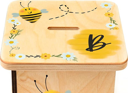 Wooden Piggy Bank for Kids and Adults, Personalized Gift Handmade in USA by BloomOwl, Custom Piggy Bank, Personalized Banks for Kids, Gifts for Baby Boys and Girls (Bee)