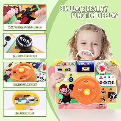 Toddler Toys Montessori Busy Board for 1+ Year Old Boys & Girls Steering Wheel Driving Simulation Toy Travel Activities for Toddlers 1 2 3 4+ Year Old Sensory Toys