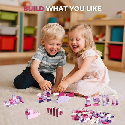 1500 Pieces Building Bricks, Building Bricks Set for Girls Age 6-7-8-12, Classic Bulk Small Blocks, Blocks Set (Pink Purple White)