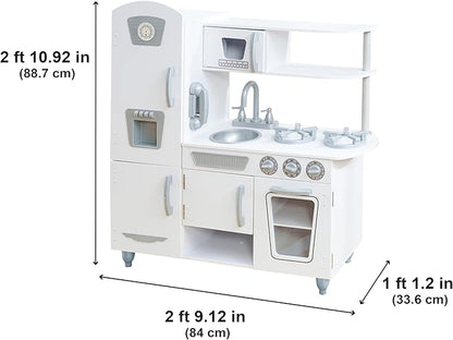 KidKraft Vintage Wooden Play Kitchen with Pretend Ice Maker and Play Phone, White