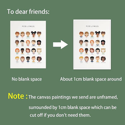 uoyien Feelings Chart And Emotions Poster For kids Mental Health Awareness Canvas Wall Art Special Emotions Faces Calm Corner Prints Classroom Social Worker Office Decor 12x16in Unframed