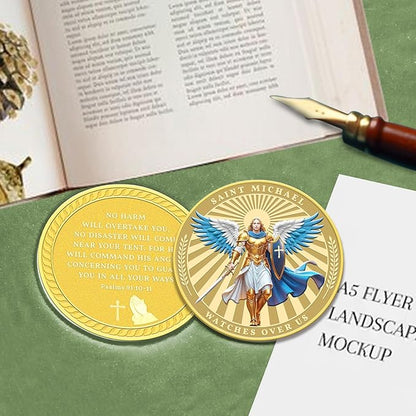 Saint Michael Watches Over Us Challenge Coin – Zinc Alloy Commemorative Coin – 3D Engraved Pocket Token Medallion for Collectors – Veterans Law Enforcement Military Police First Responder Gift