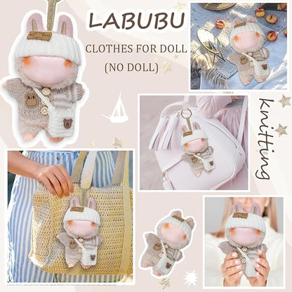 Clothes for 17cm Dolls Accessories Crochet 3 Piece Set Outfits for Doll(Beige Sweater)