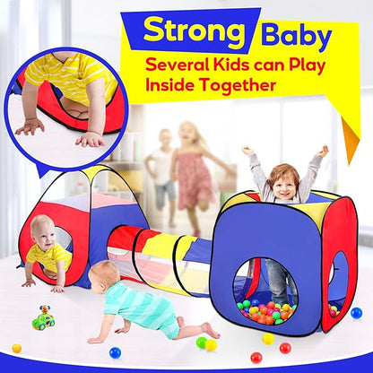 3-in-1 Kids Play Tent with Play Tunnels and Ball Pit, Pop Up Toddler Tent for Boys and Girls, Indoor and Outdoor Playhouse, Gift Idea
