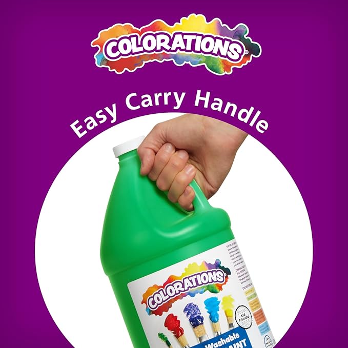 Colorations Paraben-Free Washable Tempera Paint for Kids - 1 Gallon Value Size, Vibrant Green. Non-Toxic and Made in the USA, Classroom Must Haves, Bulk Arts and Crafts Supplies