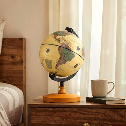 COSTWAY Antique Globe Dia 5.5-Inch, Mini Rotating World Globe w/Wooden Base, Modern Map & Vintage Color, For Kids & Adults' Geography Educational Learning, Desktop Decoration for Home Office School