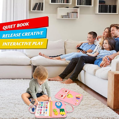Montessori Busy Board & Busy Book for Toddler – Educational Toys for 3 Year Old Girls, Sensory Activity Board, Fine Motor Skills Learning Gift