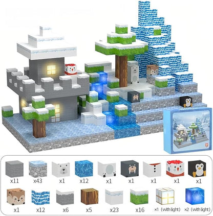 138 Pcs Magnetic Building Blocks, Enhance STEM Learning, Creative Play & Logical Thinking, Durable & Vibrant Color with Light Up Blocks, Ideal for Classroom & Screen-Free Entertainment (Glacier)