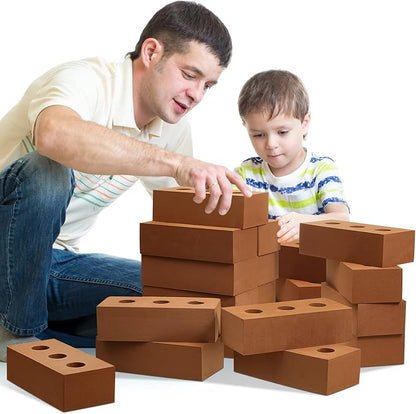 Deekin 80 Pcs Foam Brick Building Blocks for Kids Thick Blocks Foam Large Fake Brick Construction Toy for Stacking Construction, 8 x 4 x 2.4 in (Circle Holes)