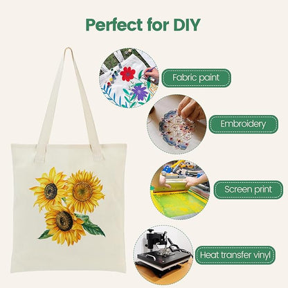 48 Pack Canvas Tote Bag - Lightweight Thin Tote Bags Bulk Blank Shopping Reusable Grocery Bags for DIY Gift Sublimation Activity - Beige
