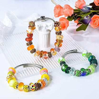Aipridy Assortment European Large Hole Beads Spacer Beads Rhinestone Craft Beads for DIY Charms Bracelet Jewelry Making (Green-Orange-Lemon)