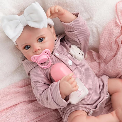 Jirachi Lifelike Reborn Baby Dolls, Real Life Vinyl Body Newborn Baby Girl, 18 Inch Realistic Reborn Baby with Feeding Accessories for Girls Age 3+