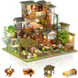 Miniature House Kit, Tiny House Kit with Light, DIY Mini House Building Kits for Adults to Building, Unique Gift for Birthday Christmas, Bamboo Spring Courtyard